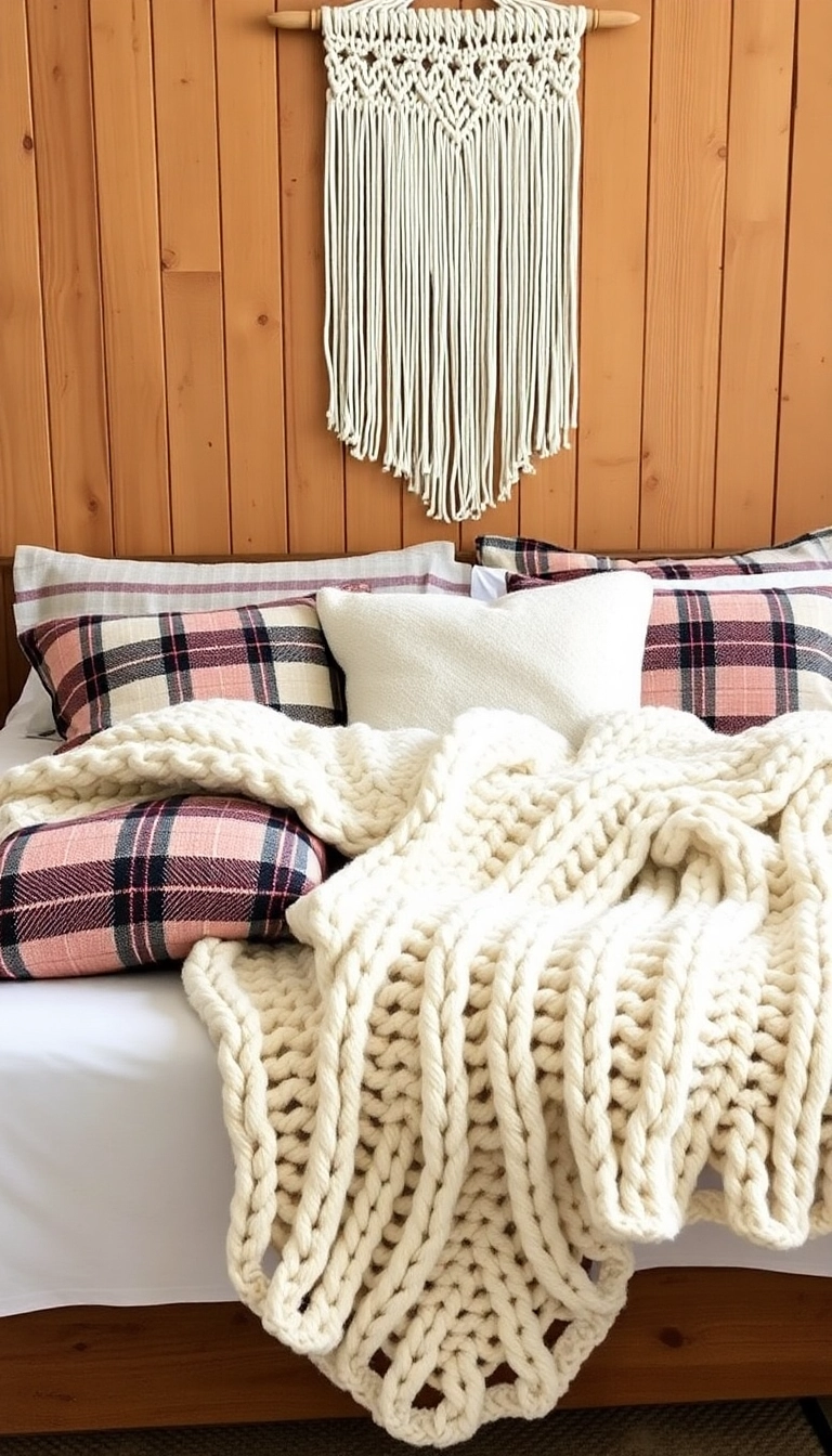 23 Rustic Bedroom Ideas That'll Transform Your Space into a Cozy Retreat! - 2. Cozy Knit Textiles