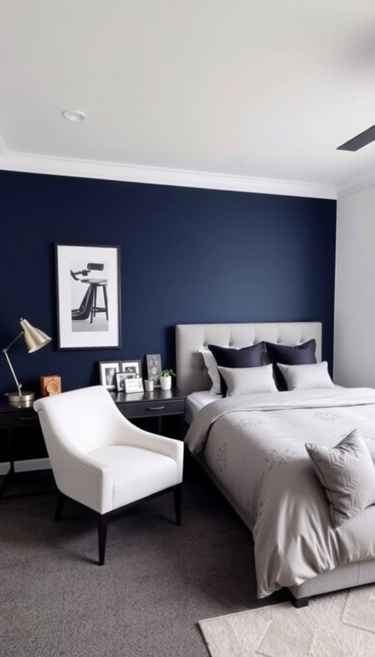 24 Preteen Boys Bedroom Ideas That’ll Make Him Feel Like a King! - 4. Classic Navy and Grey Elegance