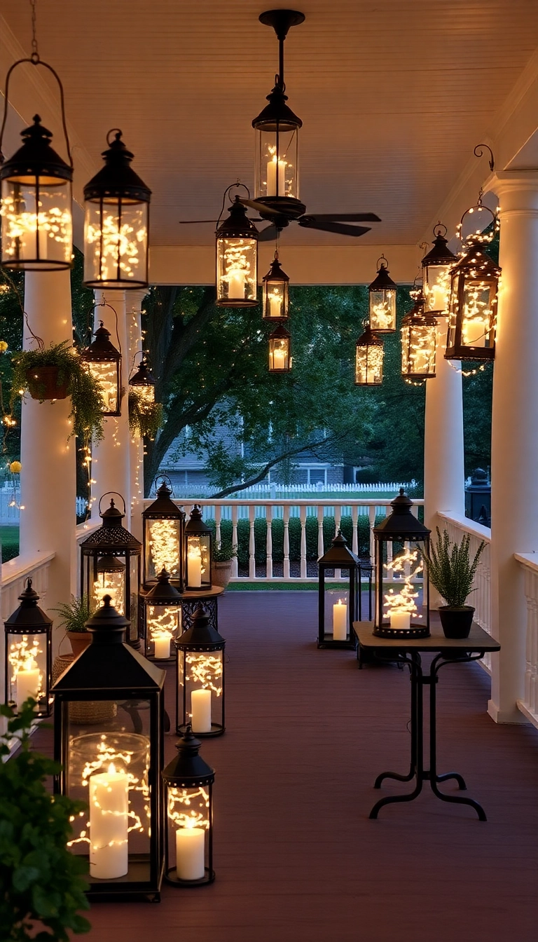 23 Southern Front Porch Ideas for Every Season (Don't Miss #5!) - 17. Seasonal Lantern Displays