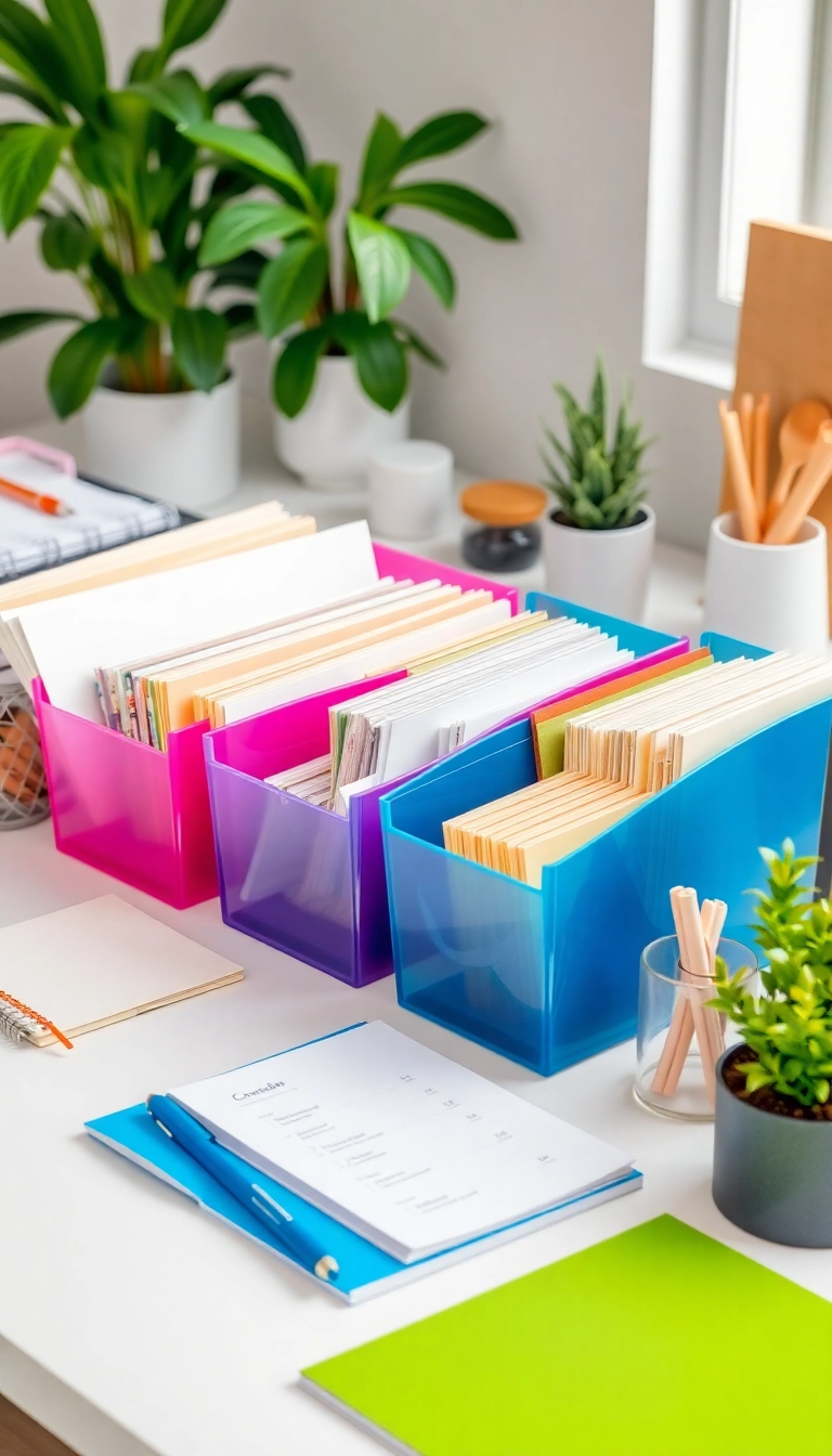 21 Dollar Store Organizing Ideas to Transform Your Home - 6. Colorful File Organizers