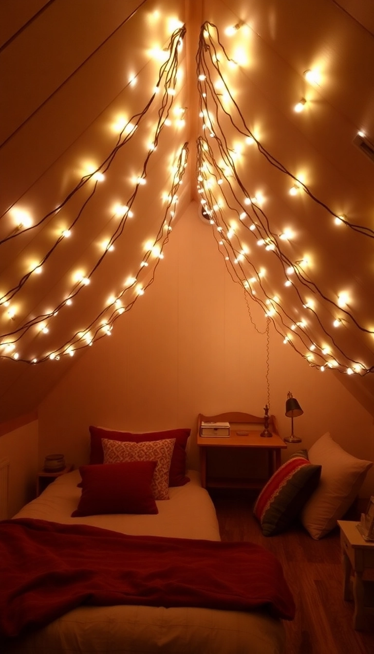 26 Attic Bedroom Angled Ceilings Ideas You Never Knew You Needed! - 2. Whimsical Fairy Lights