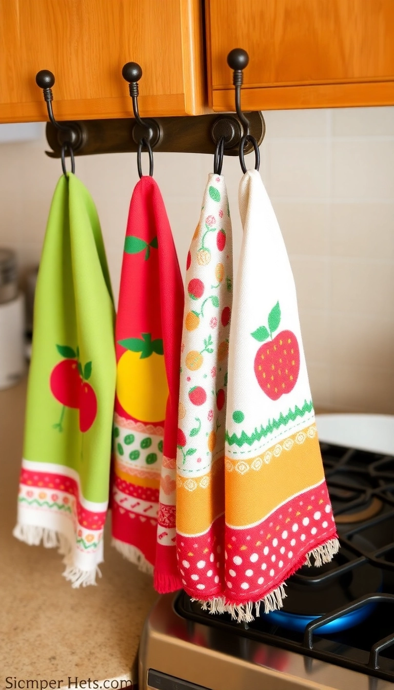 31 Kitschy Kitchen Inspo Ideas That’ll Make You Smile Every Time You Cook! - 3. Playful Kitchen Towels