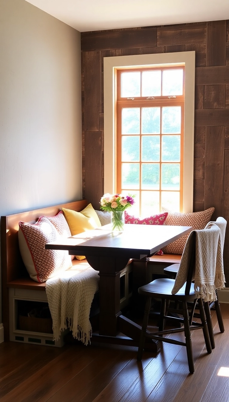 27 Farmhouse Breakfast Nook Ideas That’ll Make You Want to Sip Coffee All Morning! - 2. Farmhouse Bench Seating