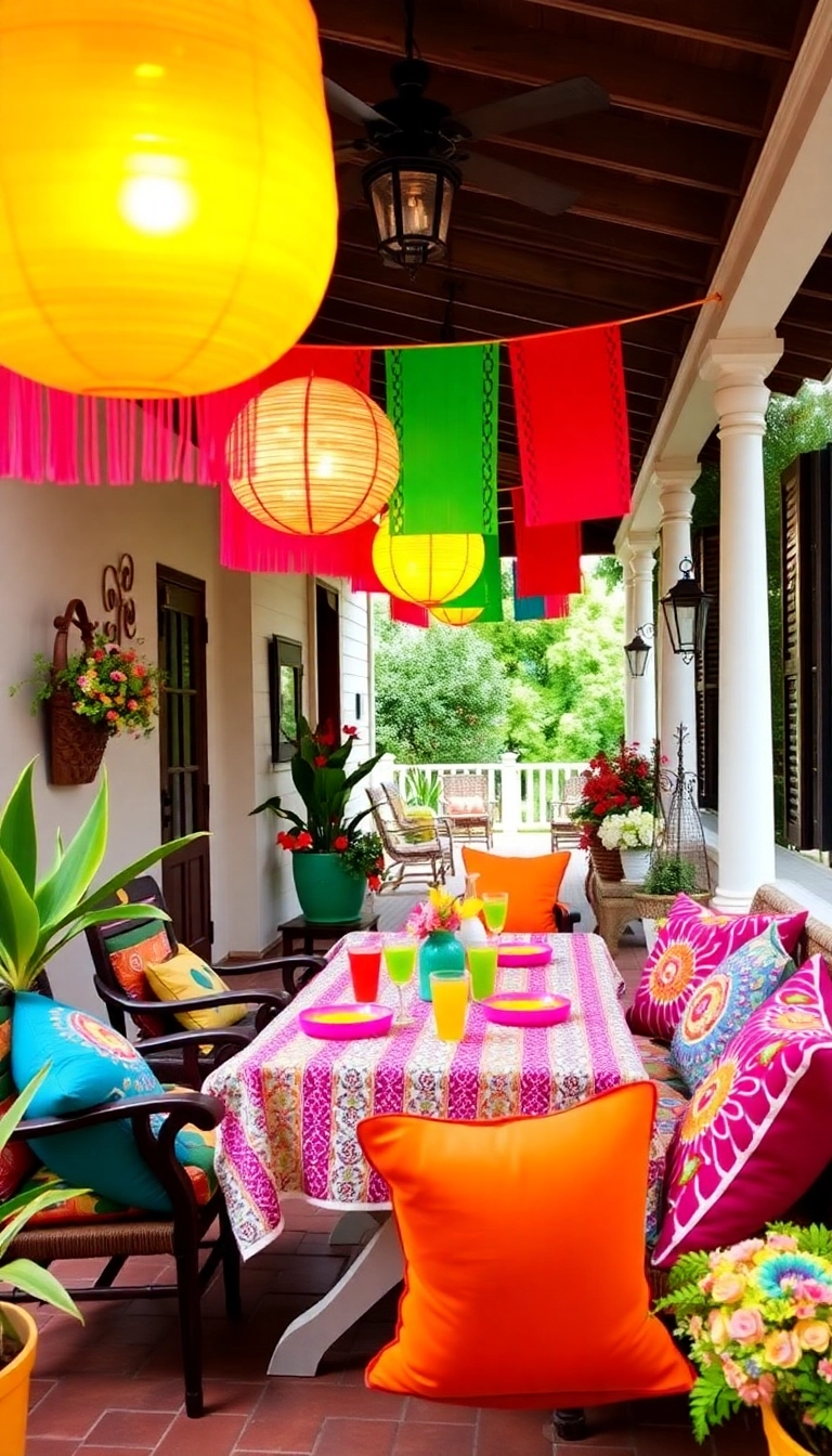 23 Southern Front Porch Ideas for Every Season (Don't Miss #5!) - 14. Colorful Fiesta Theme