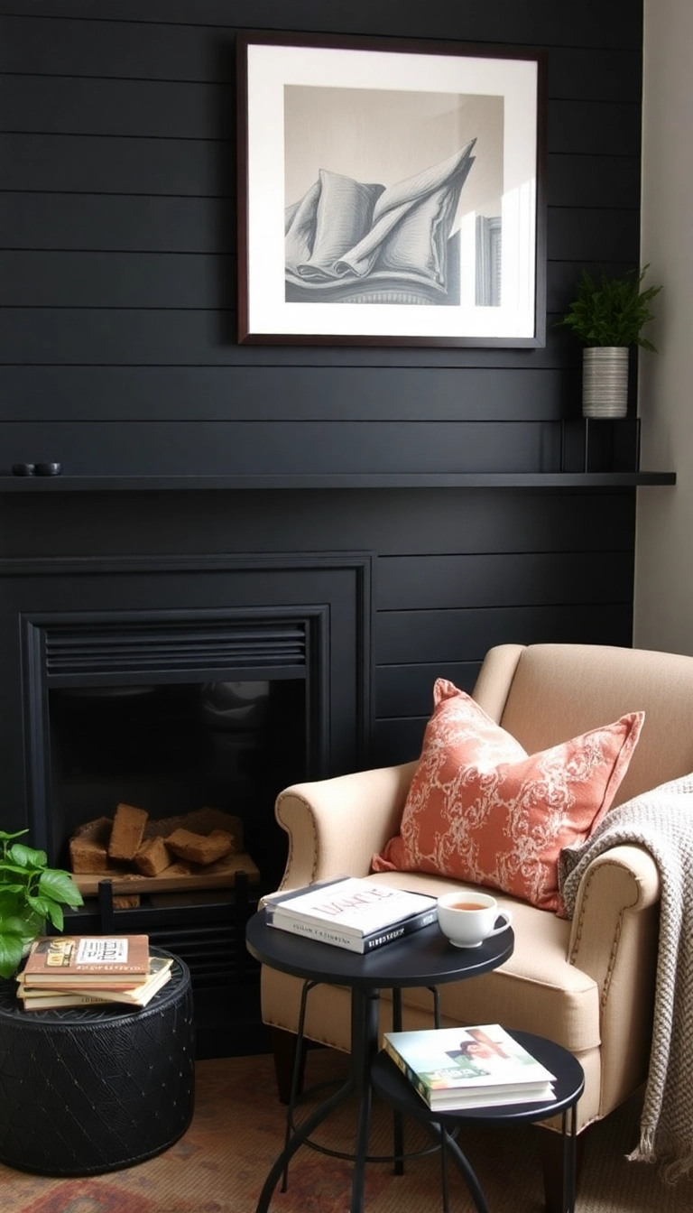 28 Black Shiplap Fireplace Ideas That'll Make Your Living Room Unforgettable! - 5. Cozy Nook