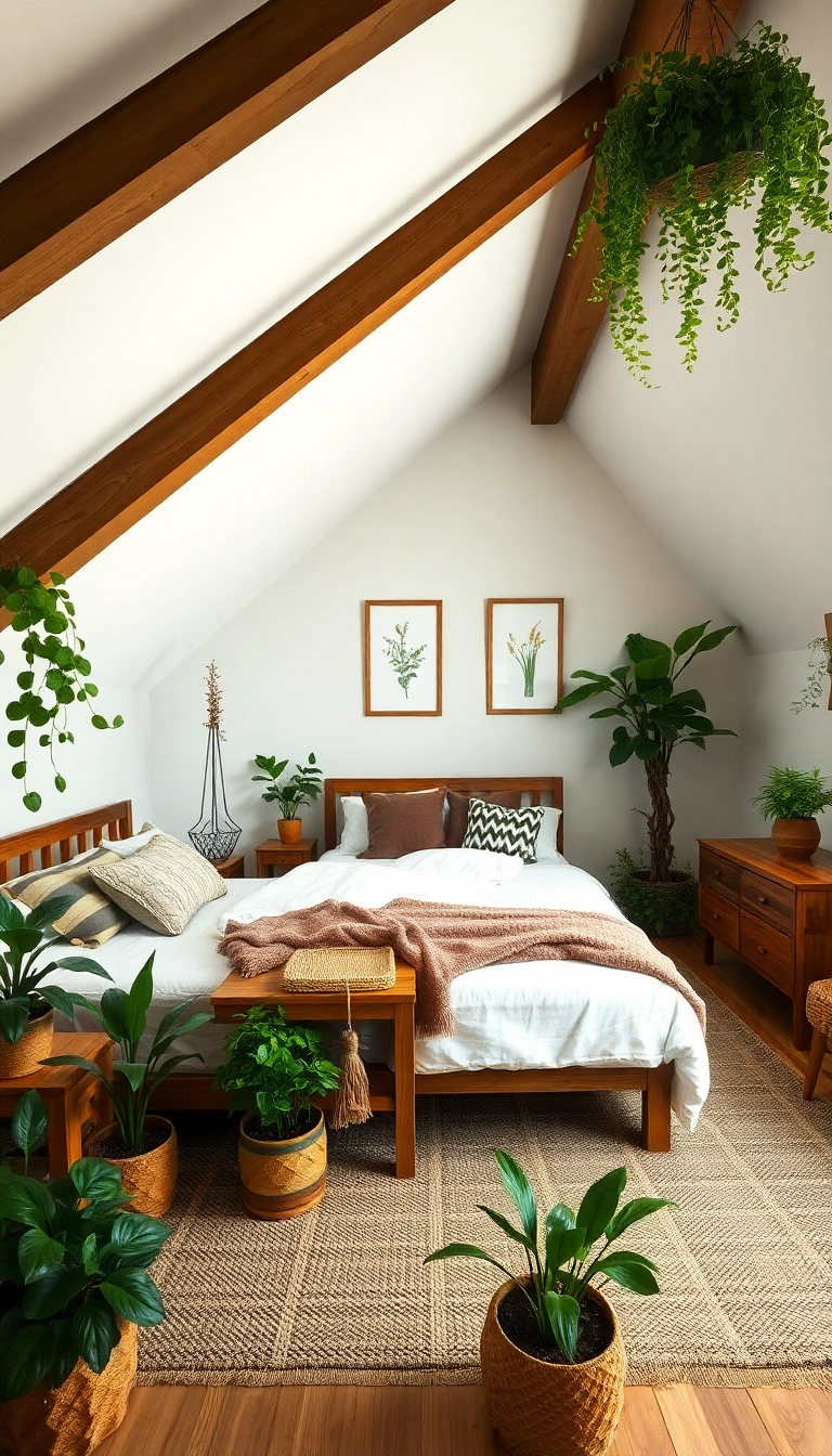 26 Attic Bedroom Angled Ceilings Ideas You Never Knew You Needed! - 11. Nature-Inspired Decor