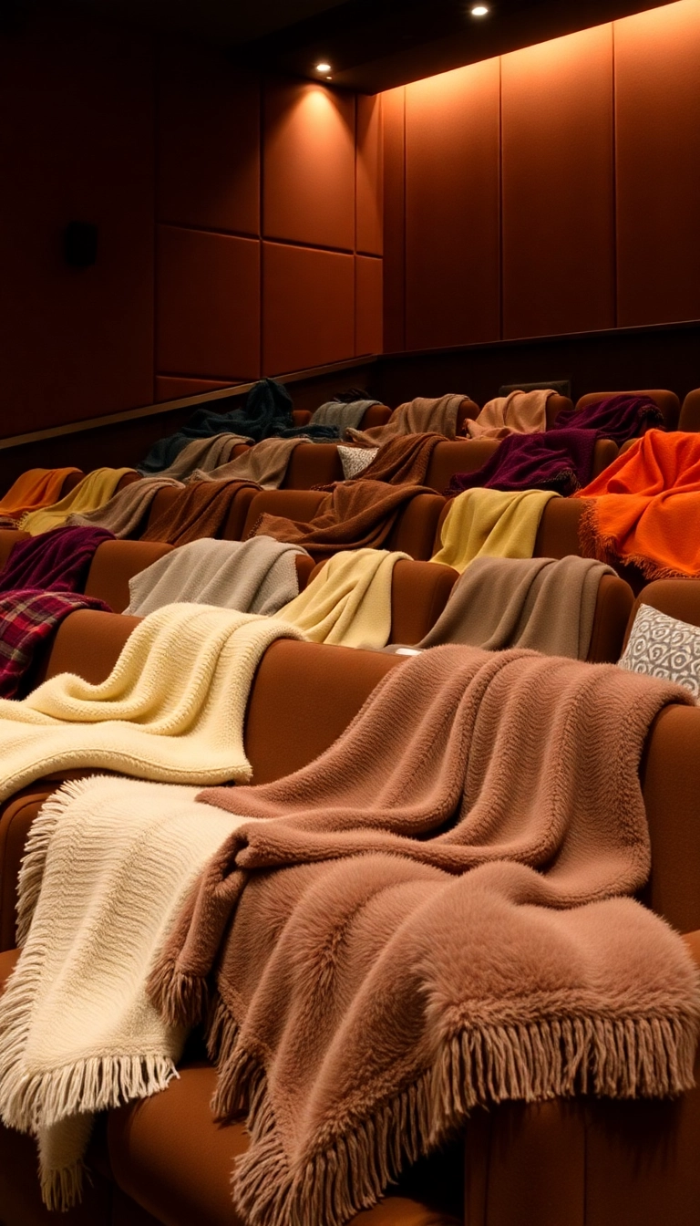 28 Cozy Small Theatre Room Ideas Your Friends Will Envy (Don't Miss #17!) - 17. Luxurious Throw Blankets (Don't Miss This!)