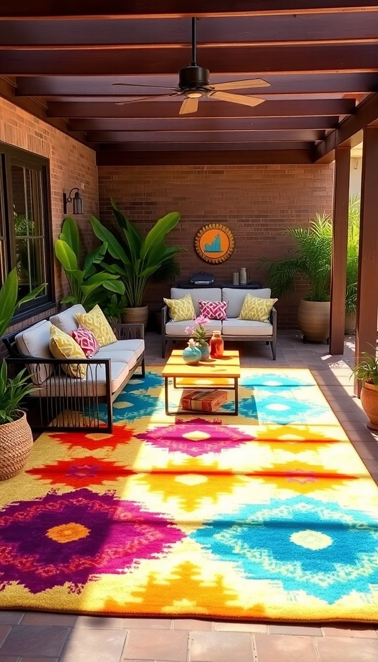 22 Patio Decorating Ideas That Will Transform Your Outdoor Space into a Dream Oasis! - 7. Colorful Outdoor Rugs