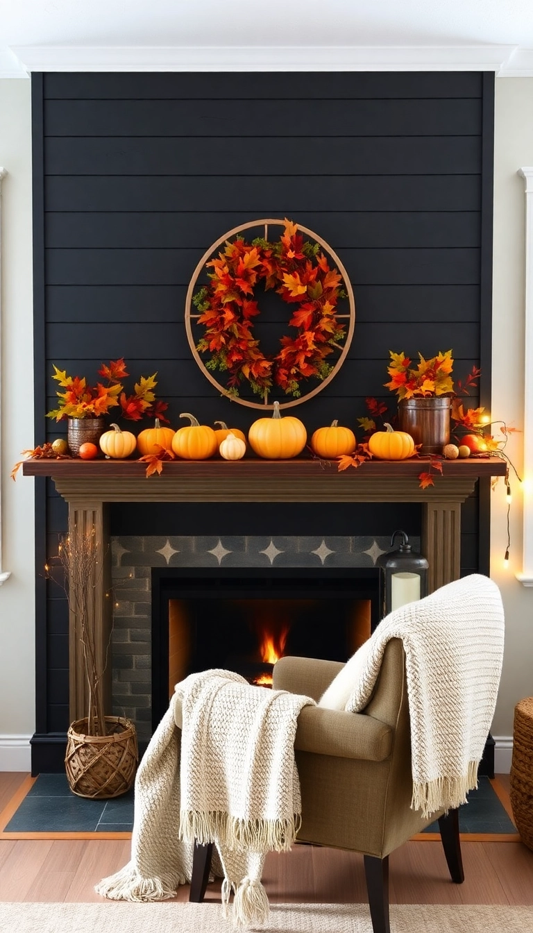 28 Black Shiplap Fireplace Ideas That'll Make Your Living Room Unforgettable! - 11. Seasonal Decor