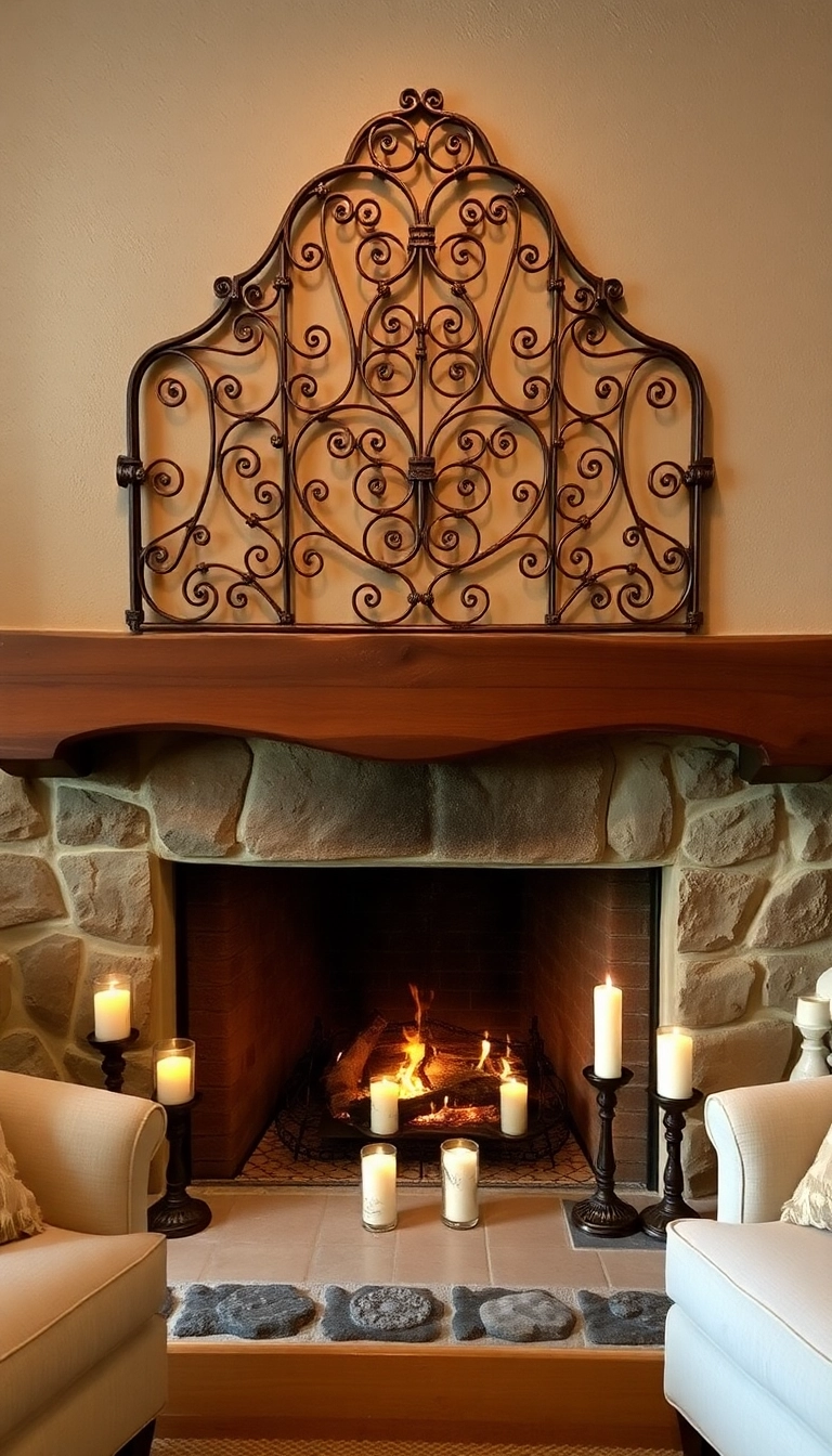 24 Rustic Farmhouse Fireplace Ideas That Will Make Your Home Feel Like a Cozy Retreat! - 7. Elegant Metal Accents