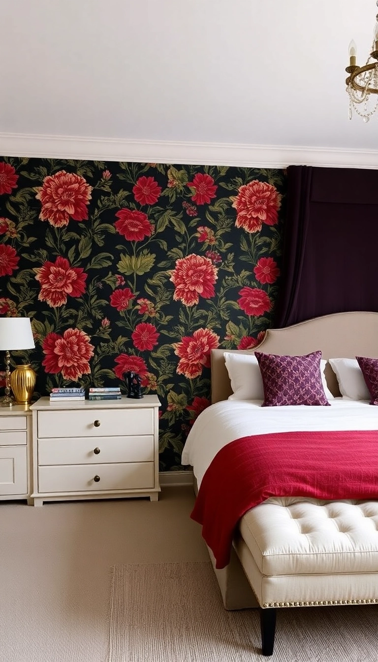 29 Luxurious Bedroom Ideas That'll Make You Feel Like Royalty! - 14. Bold Wallpaper