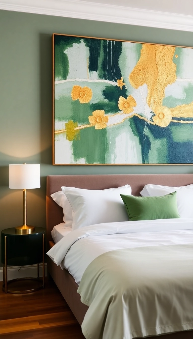 20 Sage Green Bedroom Ideas That'll Transform Your Space into a Serene Retreat! - 3. Statement Art Pieces