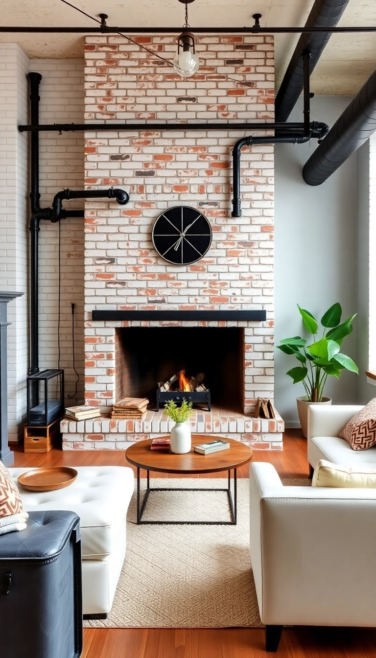 25 Stunning White Brick Fireplace Ideas to Transform Your Living Room (Wait Until You See #10!) - 18. Industrial Edge