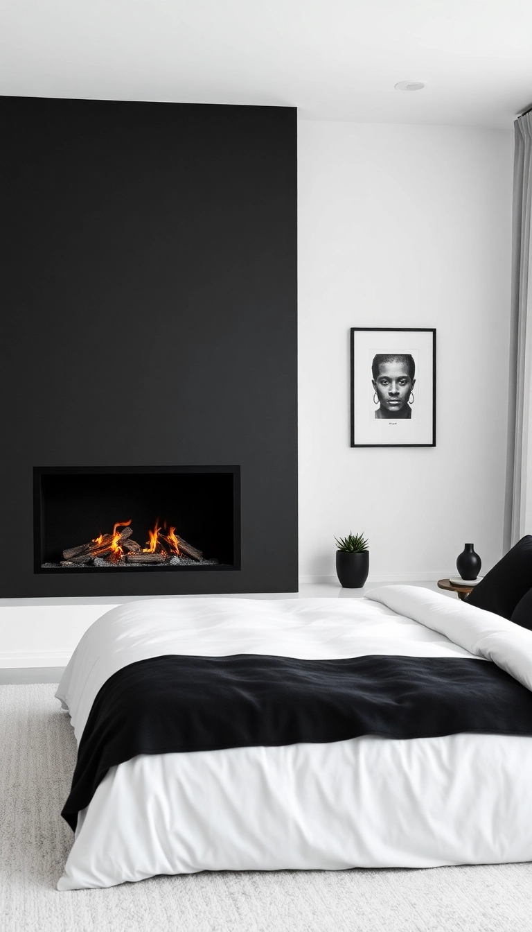 27 Fireplace in Bedroom Ideas That Will Make You Want to Snuggle In! - 12. Monochrome Magic