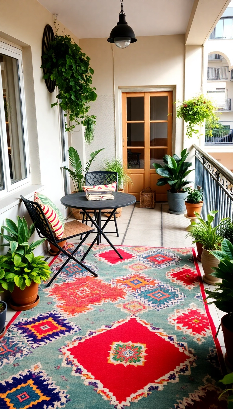 27 Jaw-Dropping Balcony Decor Ideas That'll Transform Your Outdoor Space! - 3. Stylish Outdoor Rug