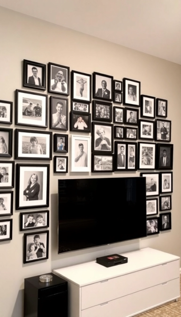 23 TV Wall Decor Ideas That'll Make Your Living Room Shine Like Never Before! - 1. Gallery Wall with Family Photos