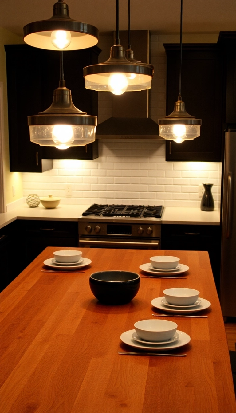 25 Butcher Block Island Ideas That Will Transform Your Kitchen into a Chef's Paradise! - 13. Elegant Lighting Fixtures