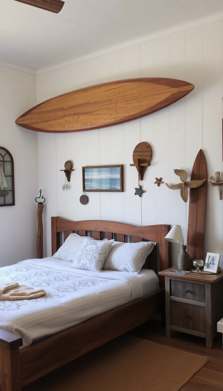 24 Coastal Bedroom Ideas That'll Make You Feel Like You're on Permanent Vacation! - 18. Vintage Beach Finds