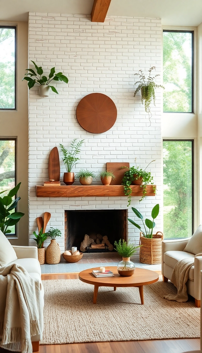 25 Stunning White Brick Fireplace Ideas to Transform Your Living Room (Wait Until You See #10!) - 11. Nature-Inspired