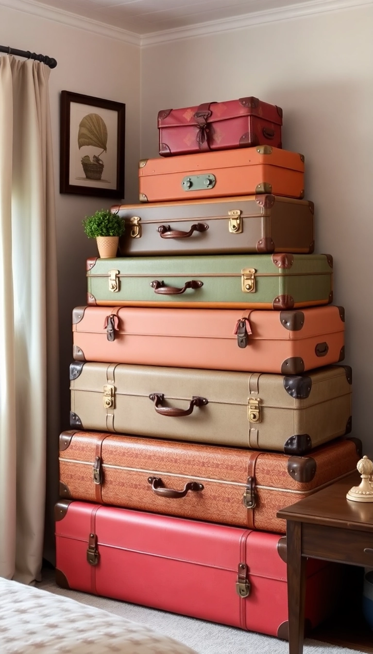 27 Bedroom Organization Ideas That'll Transform Your Space (You Won't Believe #15!) - 18. Repurposed Vintage Suitcases