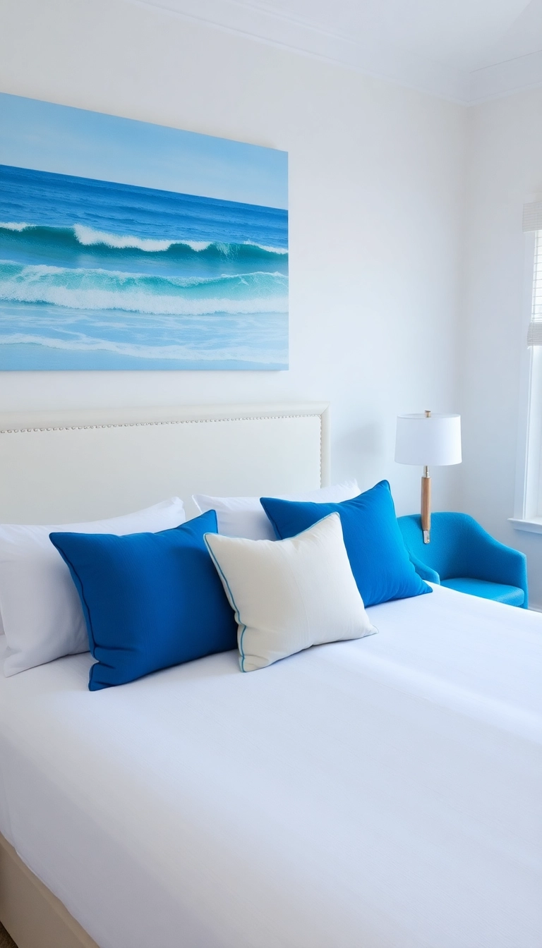 24 Coastal Bedroom Ideas That'll Make You Feel Like You're on Permanent Vacation! - 2. Ocean Blue Accents