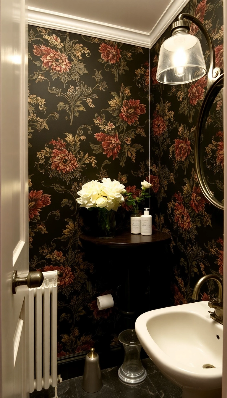 21 Moody Vintage Bathroom Decor Ideas You Can't Miss (Especially #12!) - 12. Statement Wallpaper