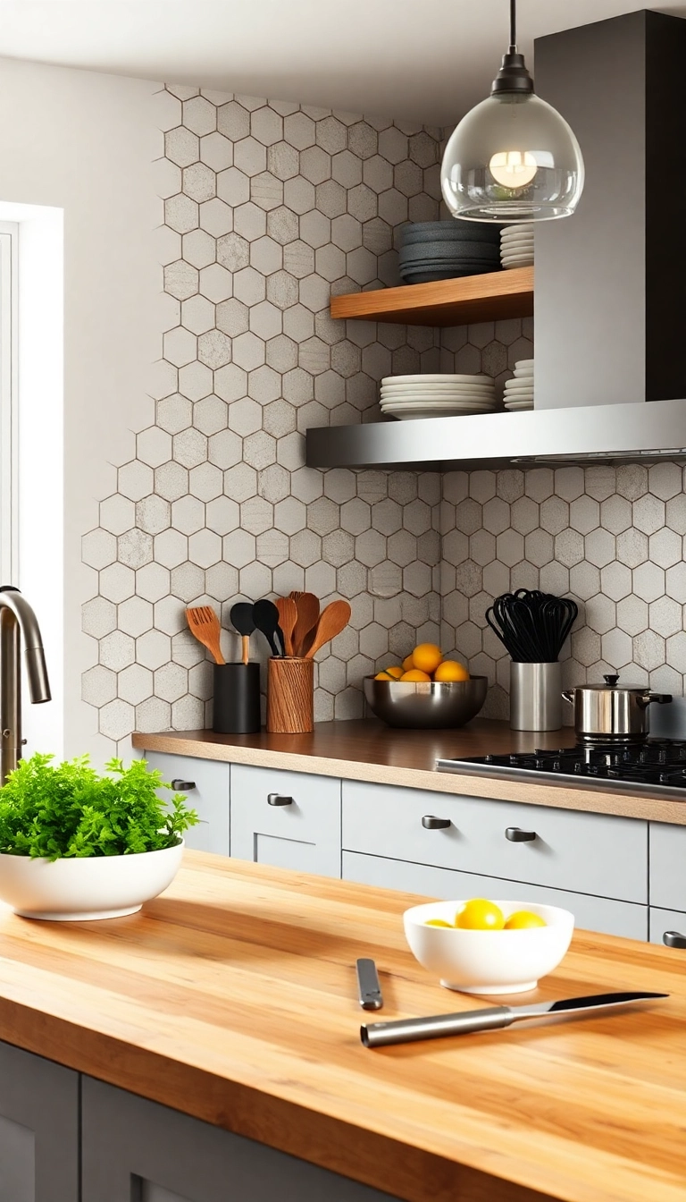 22 Stunning Backsplash Ideas to Pair with Butcher Block Countertops (You'll Love #15!) - 20. Timeless Hexagon Tiles