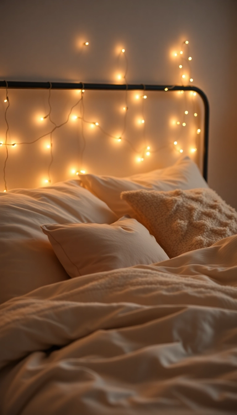 28 Holiday Bedroom Decor Ideas That'll Make You Want to Snuggle In! - 1. Twinkling Fairy Lights