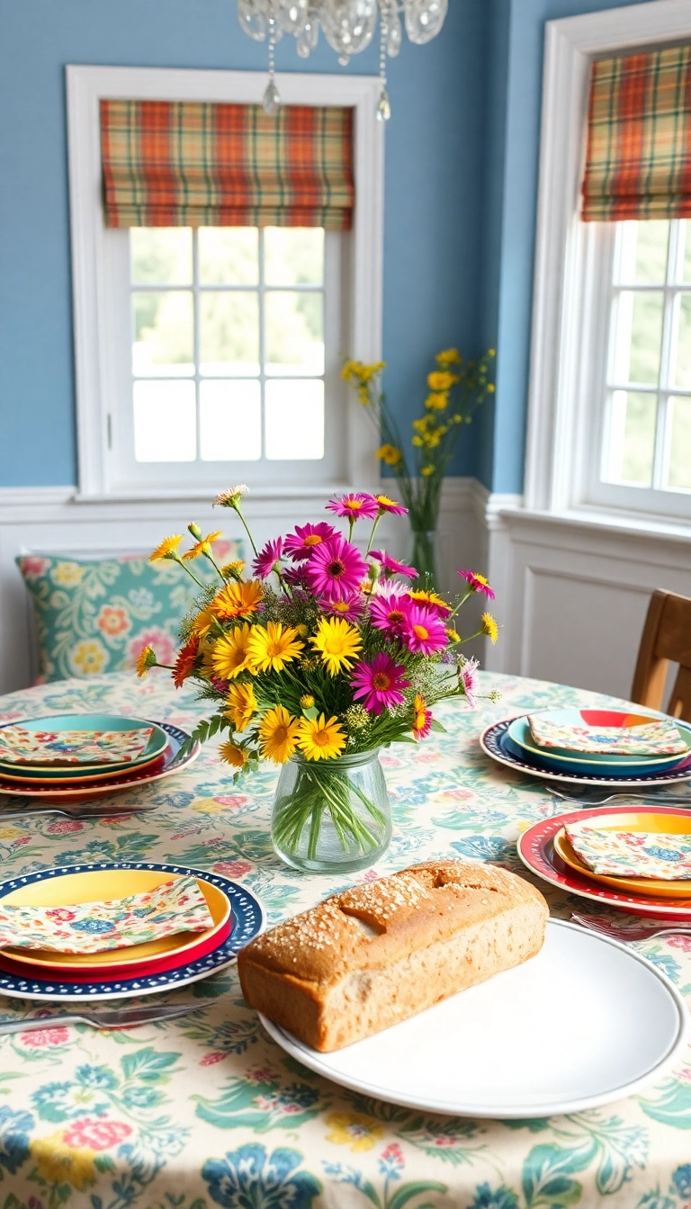 27 Farmhouse Breakfast Nook Ideas That’ll Make You Want to Sip Coffee All Morning! - 10. Colorful Table Settings