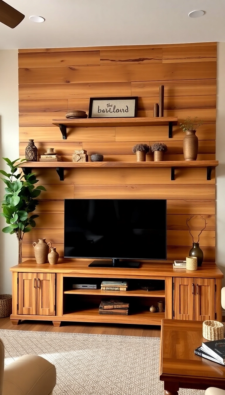 23 TV Wall Decor Ideas That'll Make Your Living Room Shine Like Never Before! - 13. Rustic Wood Accents