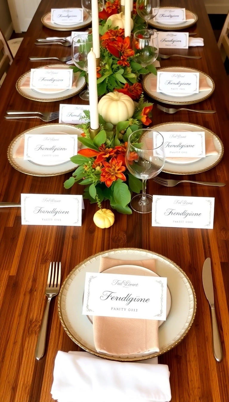 22 Friendsgiving Tablescape Ideas That'll Make Your Guests Say 'WOW!' - 14. Personalized Place Settings