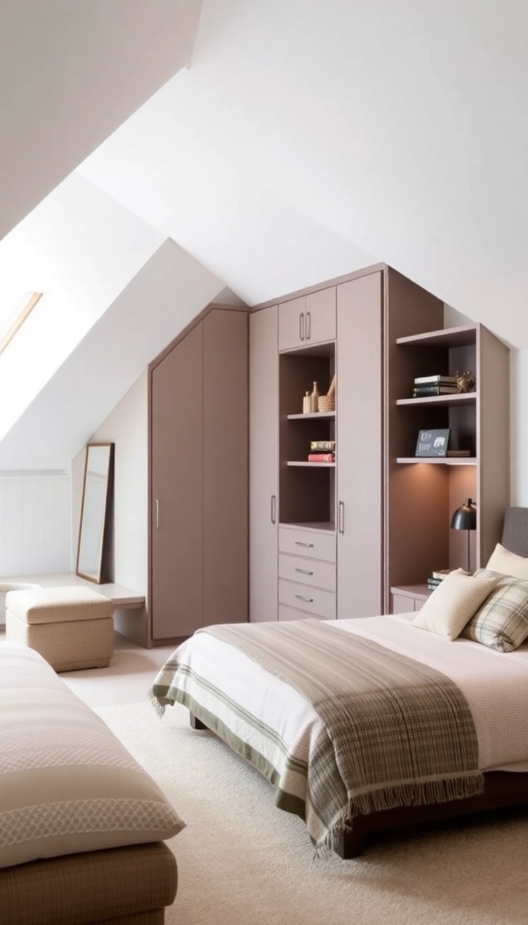 26 Attic Bedroom Angled Ceilings Ideas You Never Knew You Needed! - 20. Sleek Built-ins