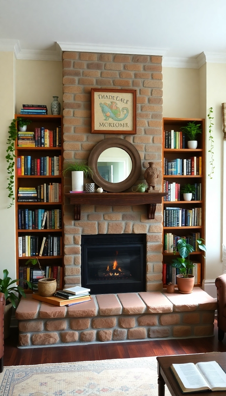 24 Rustic Farmhouse Fireplace Ideas That Will Make Your Home Feel Like a Cozy Retreat! - 9. Built-in Bookshelves