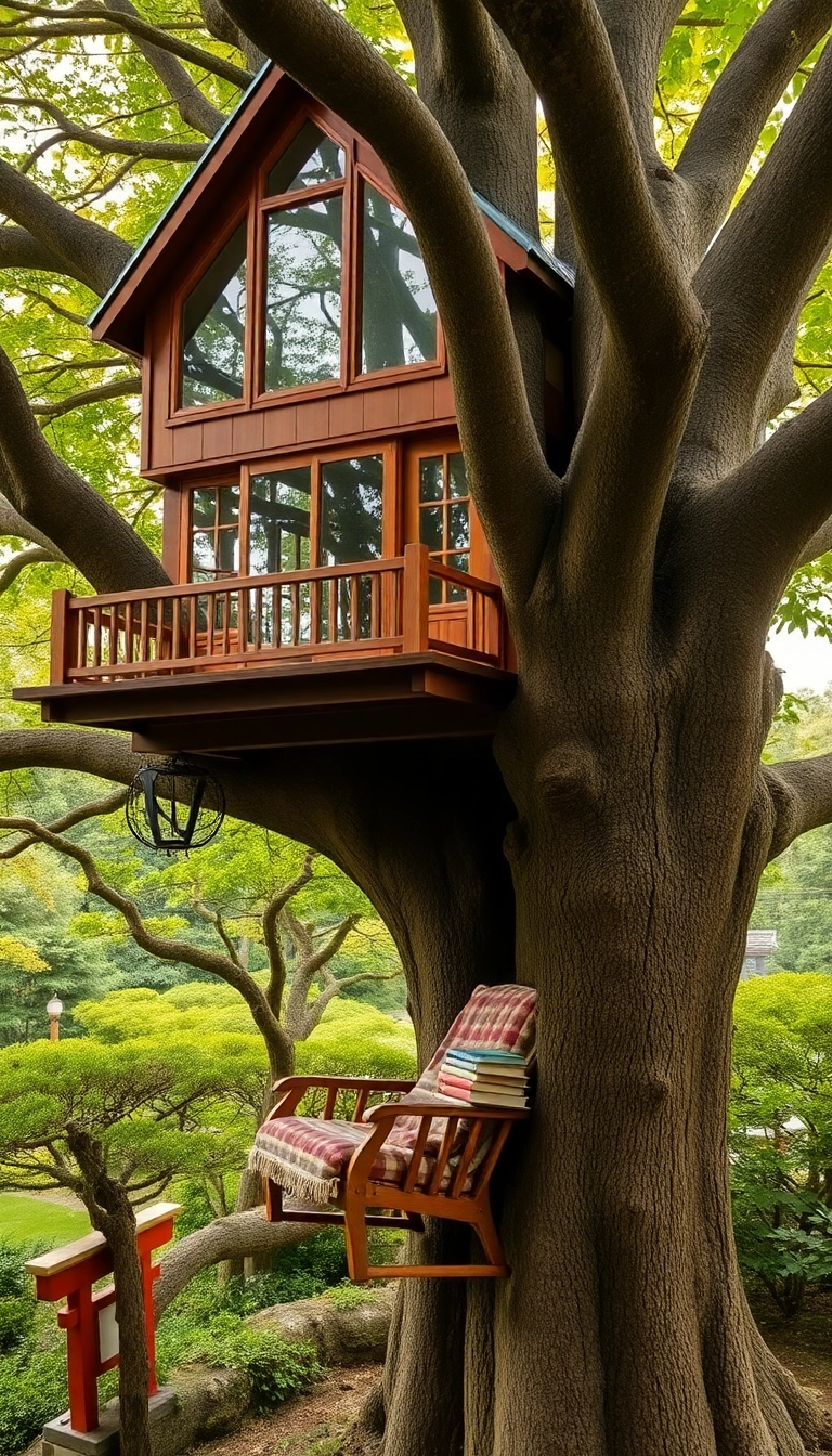 23 Japanese Style Garden Reading Nooks That Will Make You Want to Escape & Read Forever! - 4. Elevated Treehouse Retreat