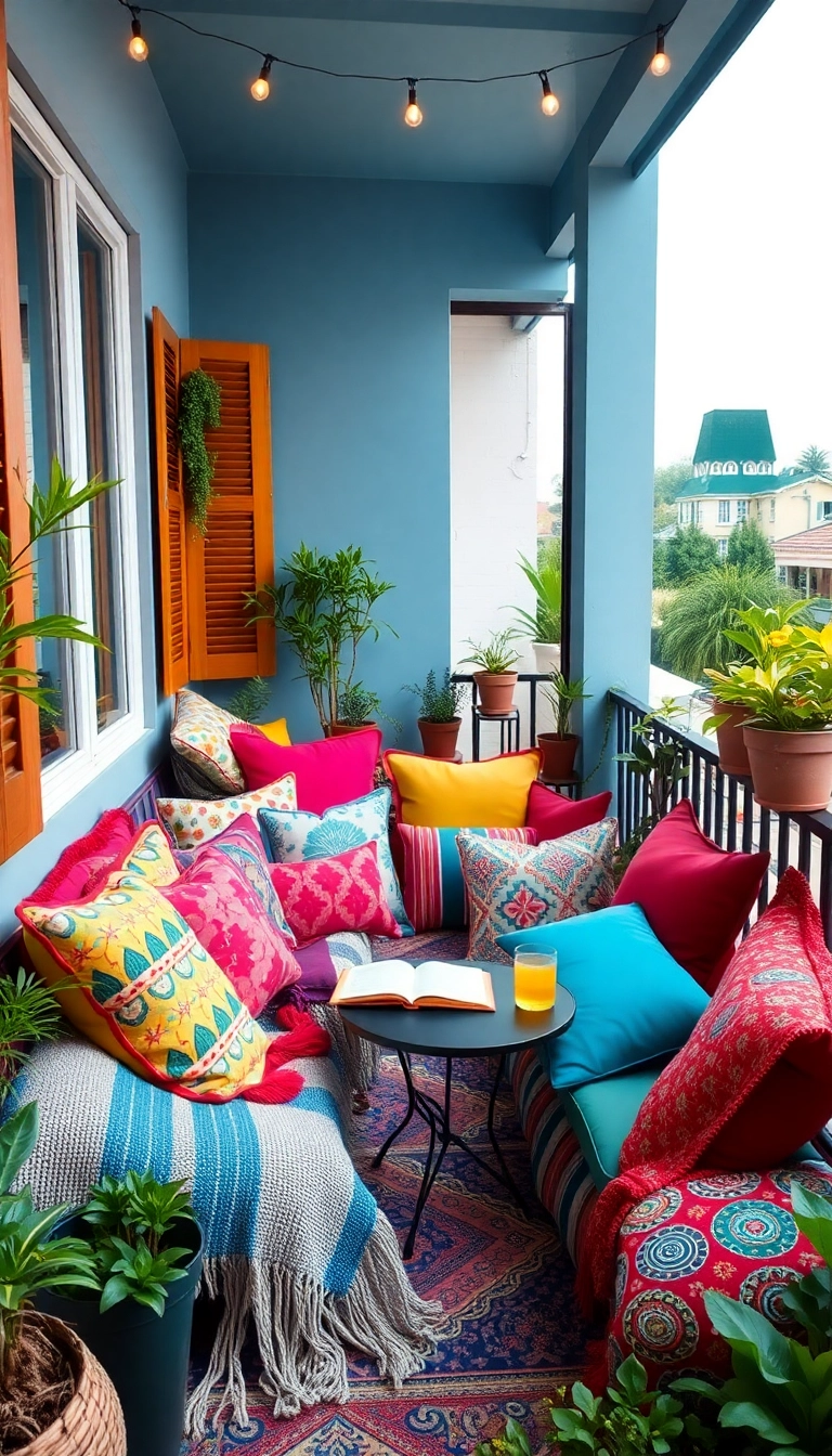 27 Jaw-Dropping Balcony Decor Ideas That'll Transform Your Outdoor Space! - 9. Colorful Cushions and Throws