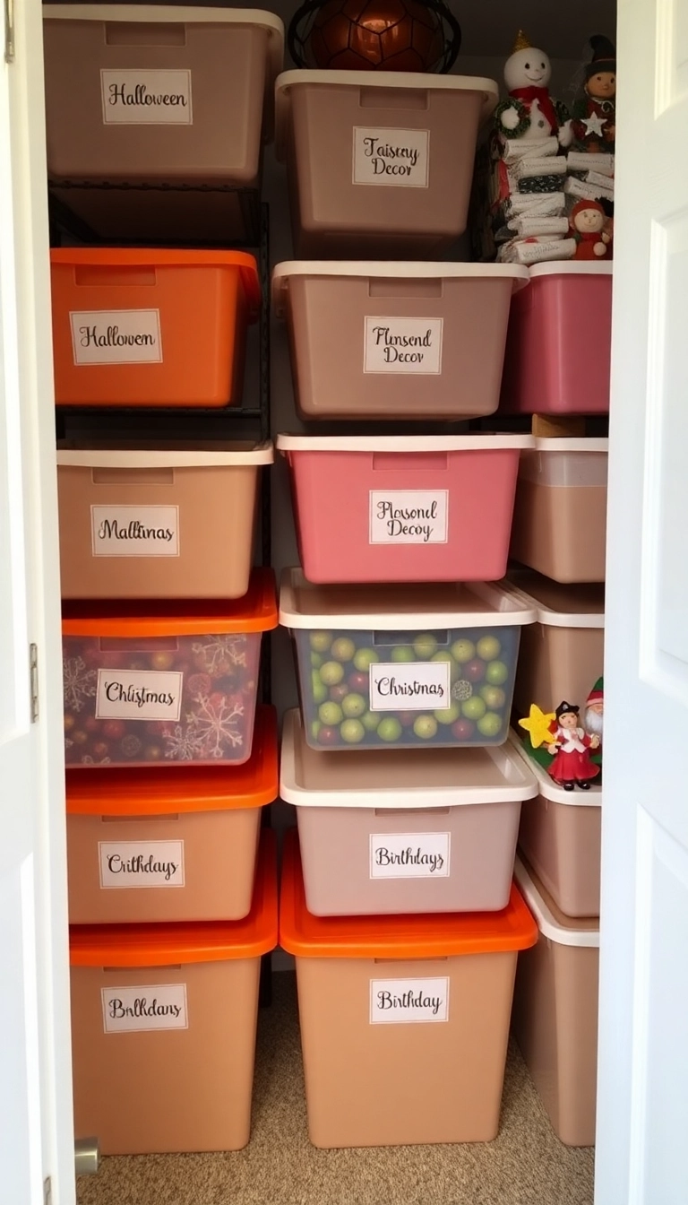 21 Dollar Store Organizing Ideas to Transform Your Home - 19. Seasonal Decor Storage