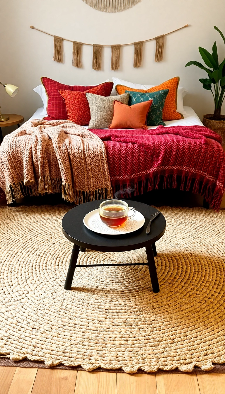 25 Boho Bedroom Inspirations for a Cozy Retreat (Wait Until You See #12!) - 15. Textured Rugs