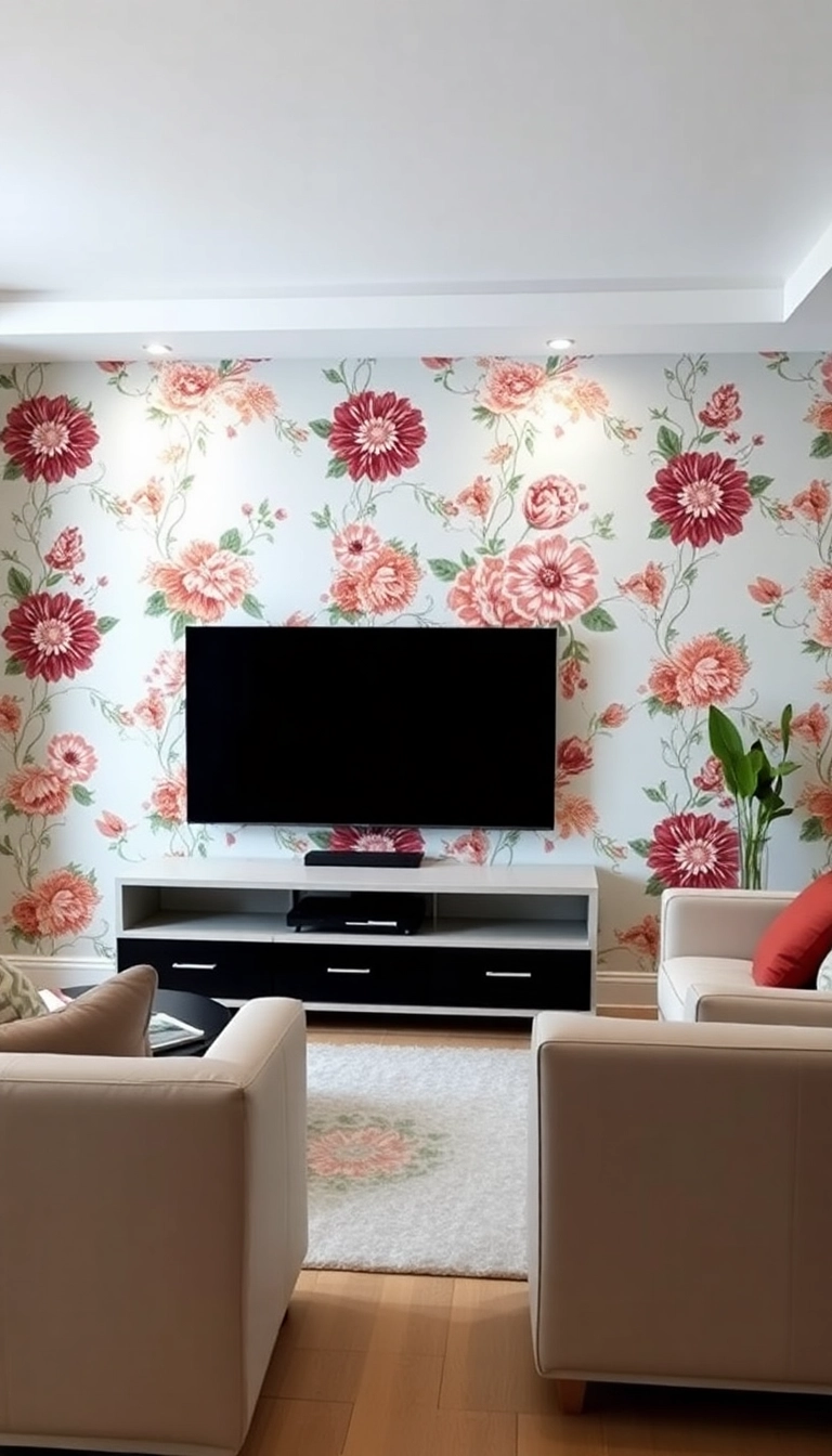 23 TV Wall Decor Ideas That'll Make Your Living Room Shine Like Never Before! - 12. Creative Wallpaper