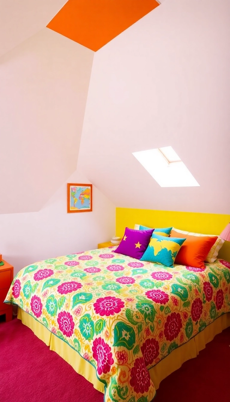 26 Attic Bedroom Angled Ceilings Ideas You Never Knew You Needed! - 16. Playful Color Combinations