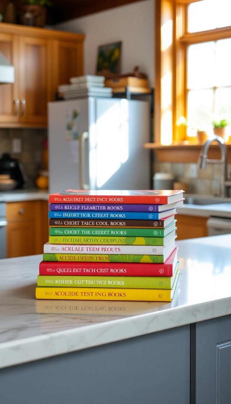 31 Kitschy Kitchen Inspo Ideas That’ll Make You Smile Every Time You Cook! - 6. Colorful Cookbooks Display