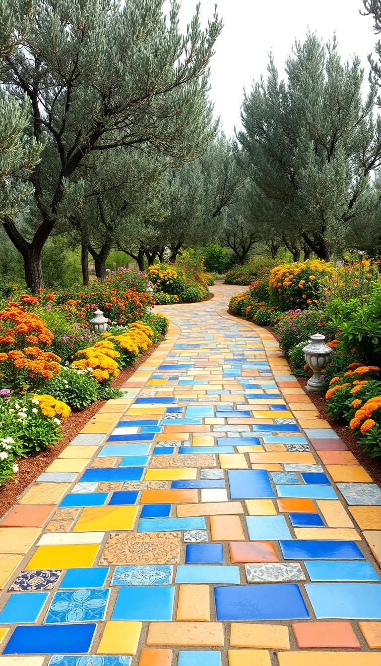 22 Mediterranean Front Yard Landscaping Ideas That Will Make Your Neighbors Envious! - 7. Colorful Mediterranean Tiles