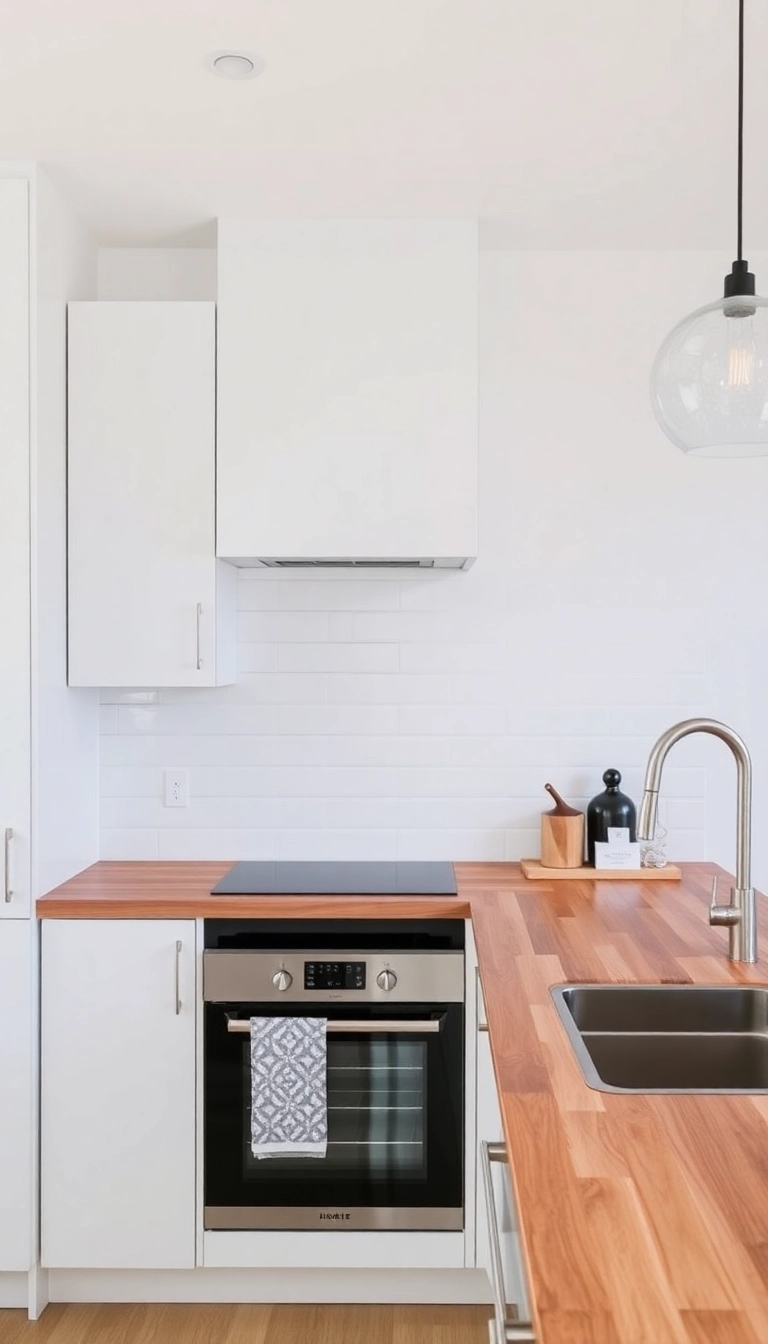 22 Stunning Backsplash Ideas to Pair with Butcher Block Countertops (You'll Love #15!) - 12. Minimalist White Panels