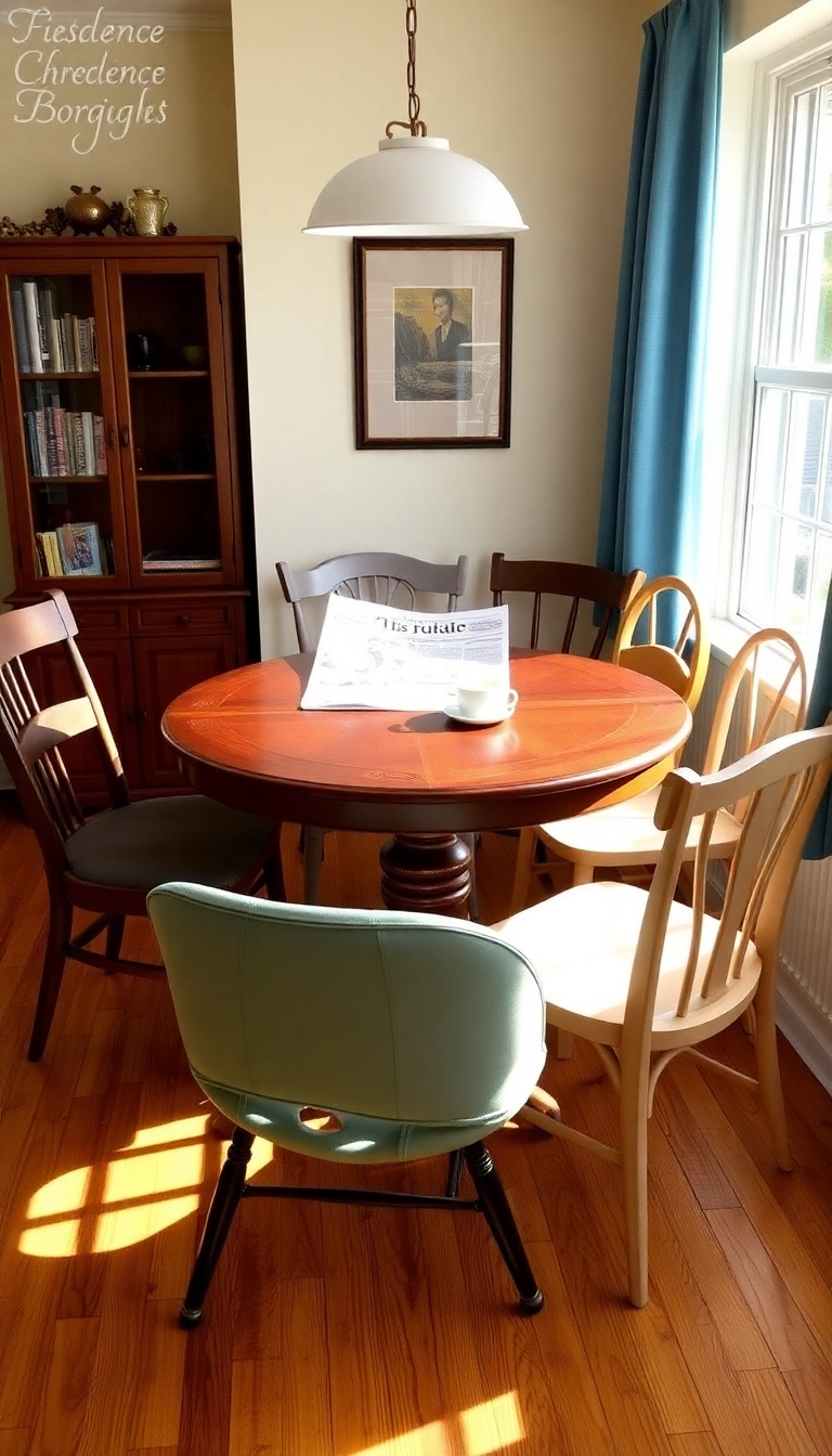 27 Farmhouse Breakfast Nook Ideas That’ll Make You Want to Sip Coffee All Morning! - 12. Eclectic Mix of Chairs