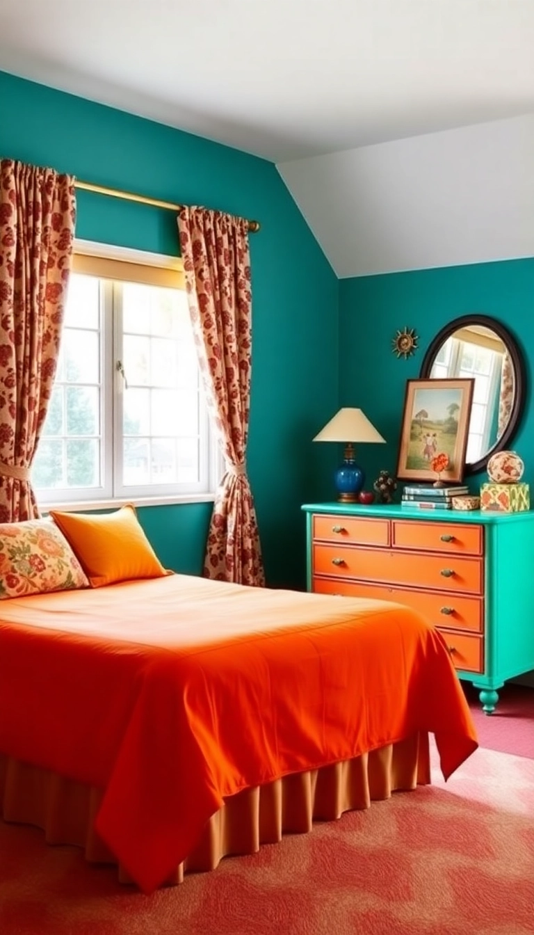 28 Cozy Vintage Bedroom Ideas That Feel Like Home Sweet Home! - 7. Colorful Retro Accents