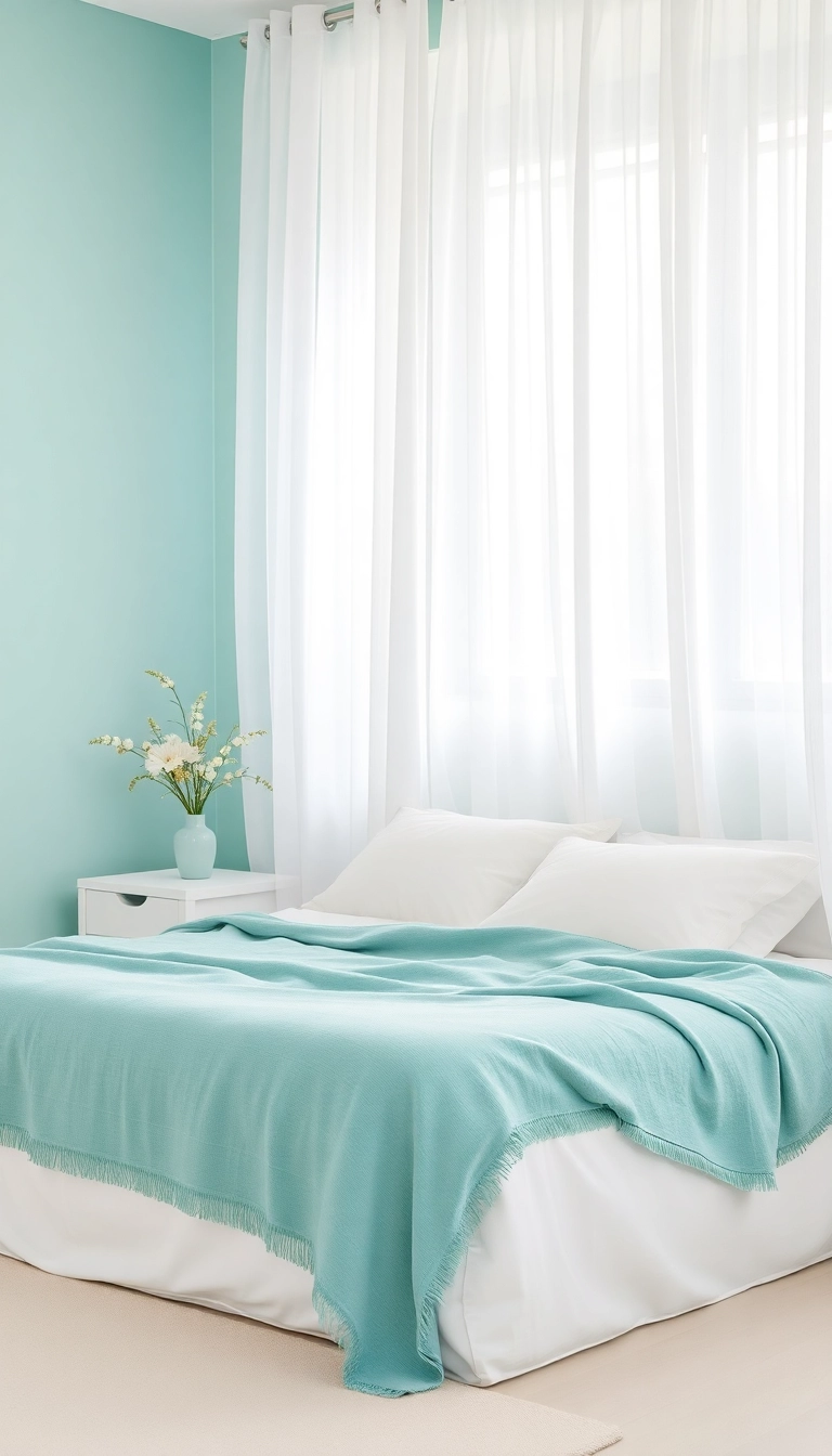 23 Teal Bedroom Ideas That Combine Modern Aesthetics with Unmatched Comfort! - 2. Soft Teal and White Serenity