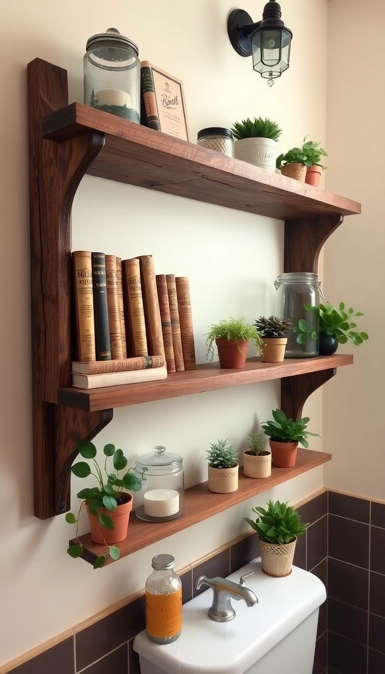 21 Moody Vintage Bathroom Decor Ideas You Can't Miss (Especially #12!) - 17. Rustic Shelving