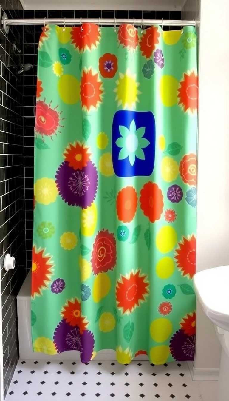 21 Moody Vintage Bathroom Decor Ideas You Can't Miss (Especially #12!) - 13. Retro Shower Curtains