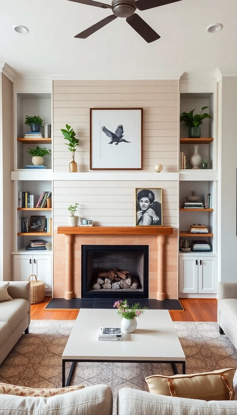 28 Stunning Shiplap Fireplace Ideas That'll Transform Your Living Space! - 4. Shiplap with Built-In Shelves