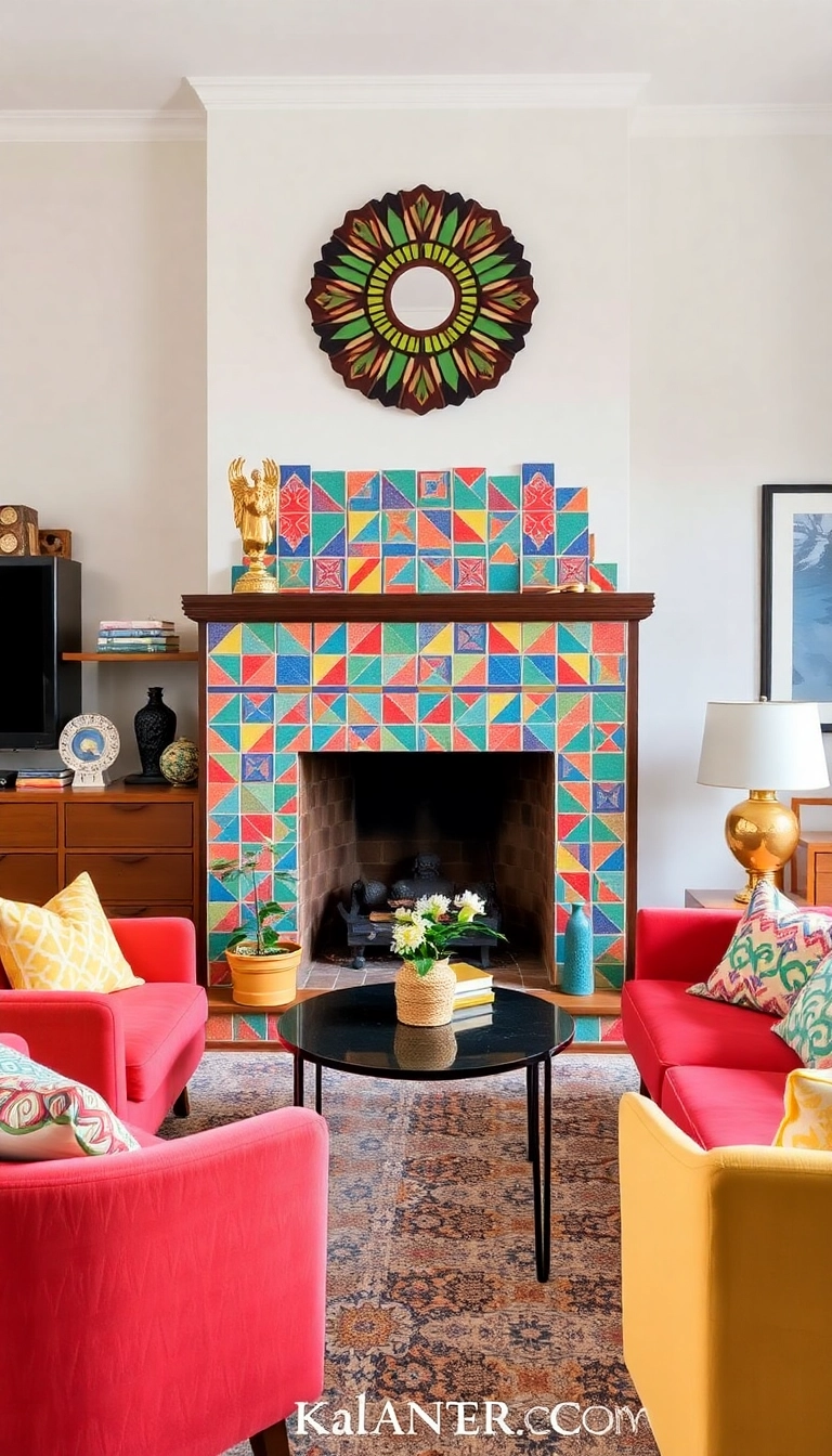 27 Fireplace Ideas for Your Living Room That Will Make You Fall in Love Again! - 6. Artistic Tile Designs