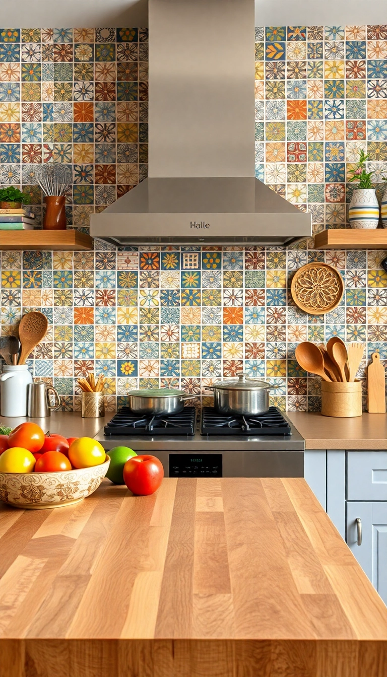 22 Stunning Backsplash Ideas to Pair with Butcher Block Countertops (You'll Love #15!) - 2. Bold Mosaic Patterns